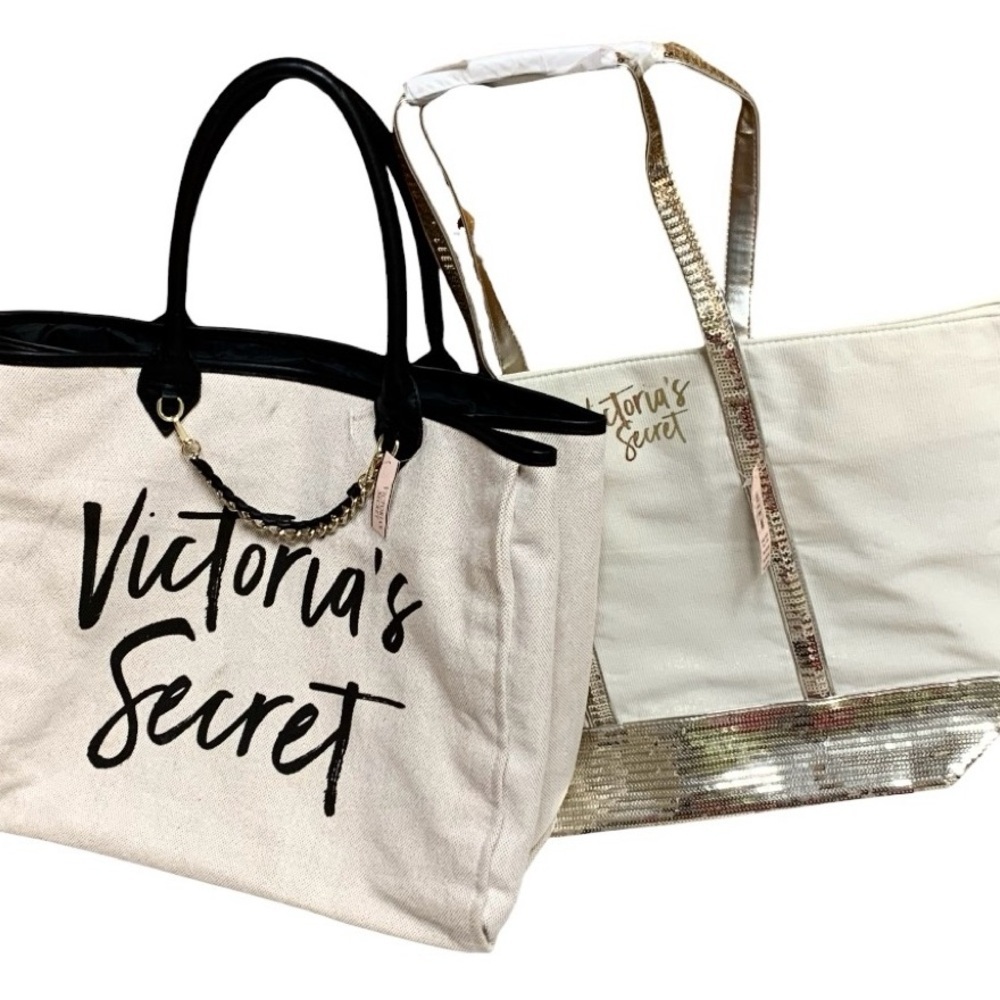 VS Victorias Secret Logo Chain Tote Bag & Sequin Tote Bag Bundle New With Tags